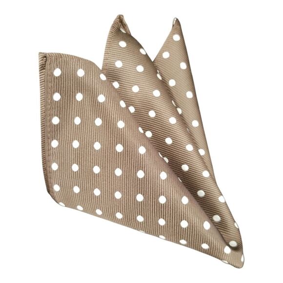 ALLURE MEN'S MULTI-DOT POCKET SQUARE CHOCOLATE / WHITE. - Picture 2 of 3